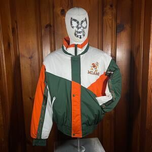 Pro Player M 90s Miami Hurricanes Puffer Orange Green Colorblock Vintage